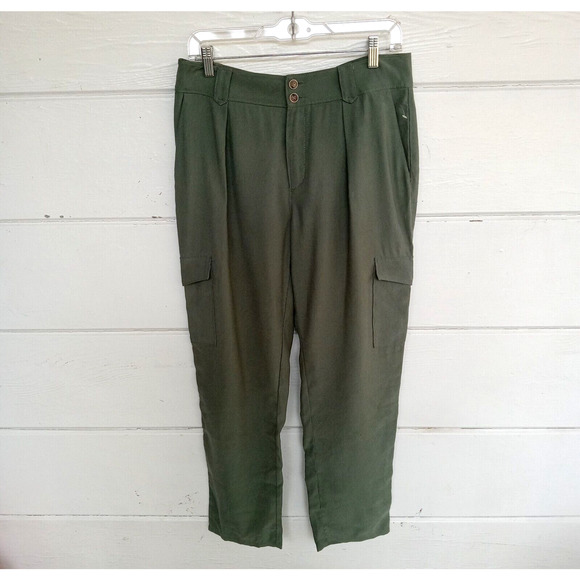 Paige Women's Becca High Waisted Laurel Green Pants Tapered Pockets Size 6 - Picture 3 of 16